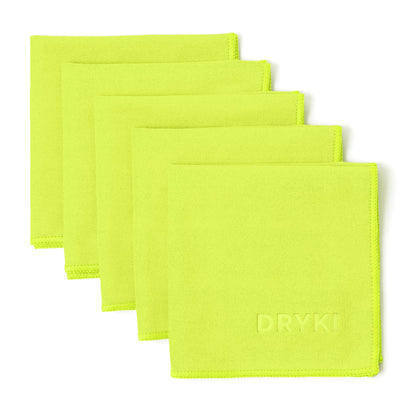 DRYKI Sweat Absorbing Handkerchiefs - The Original Pocket-Sized Sweat Towels - Quick-Dry Microfiber Sweat Rags for Face, Hands, & Body - Men & Women - Gym, Sports, and Work (Black: 5 Pack)