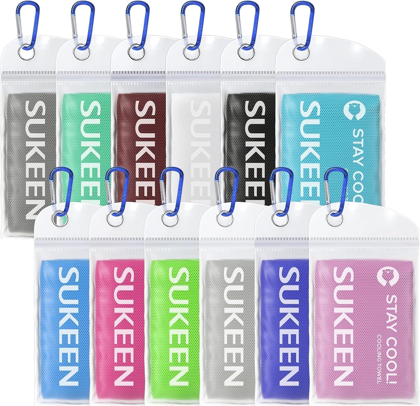 Sukeen 8 Pack Cooling Towels (40"x12"), Cooling Towels for Neck and Face, Microfiber Soft Breathable Chilly Ice Towel, Sweat Towel for Gym, Yoga, Sports, Golf, Camping, Running, Fitness, Workout