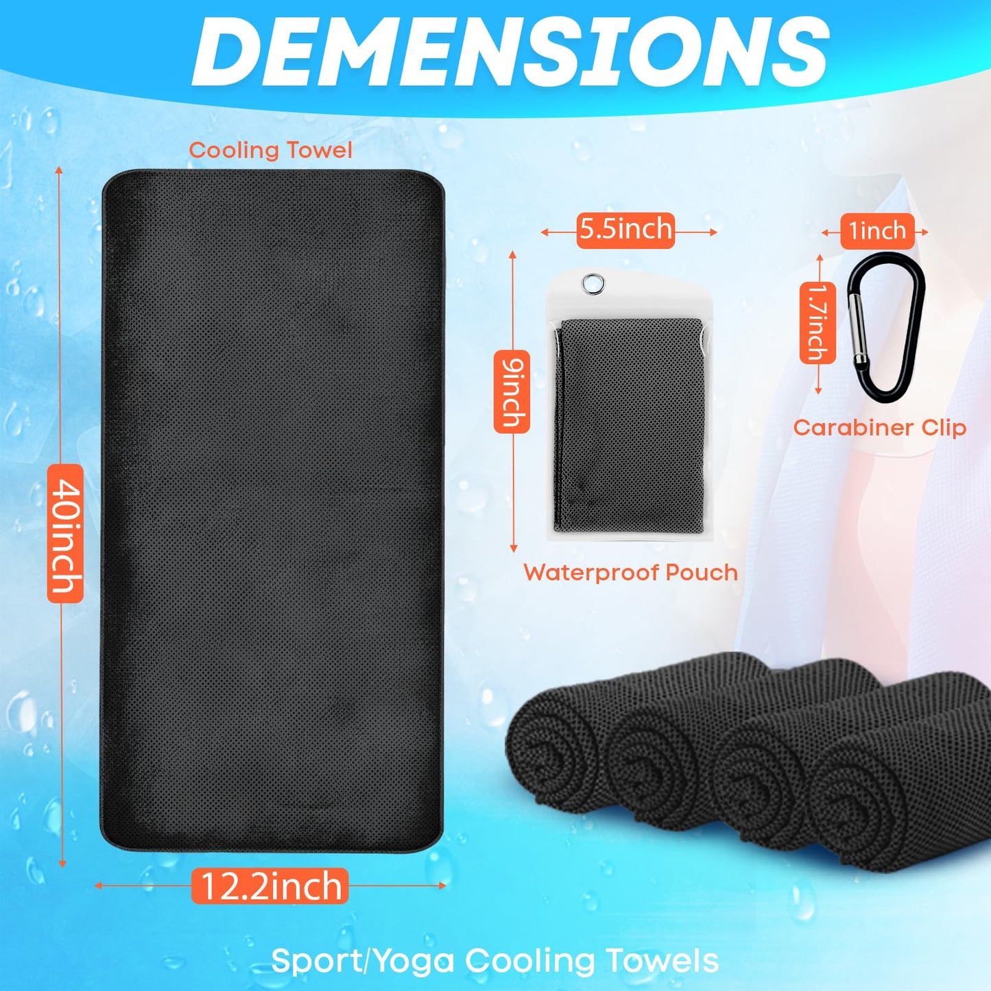4 Pack Cooling Towels (40"x 12"), Soft Breathable Gym Towels, Outdoors Ice Towel for Neck and Face, Camp Essentials Microfiber Sweat Towels for Gym, Run, Yoga, Workout, Travel, Climb
