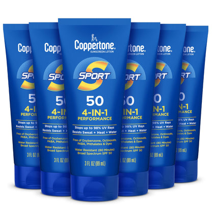 Coppertone SPORT Sunscreen Lotion Broad Spectrum SPF 50, Water Resistant 80 Minutes, UVA/UVB Protection, Moisturizing Formula with Vitamin E, 7 Fluid Ounce