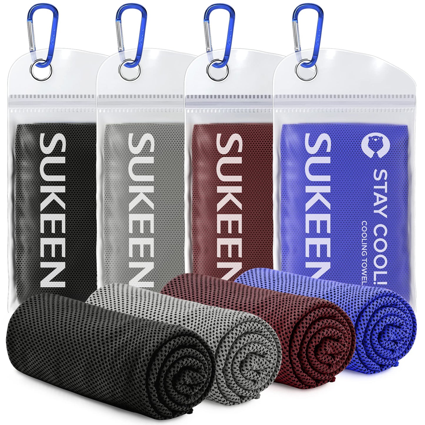 Sukeen 4 Pack Cooling Towels (40"x12"),Ice Towel,Soft Breathable Chilly Towel,Microfiber Towel for Yoga,Sport,Running,Gym,Workout,Camping,Fitness,Workout & More Activities