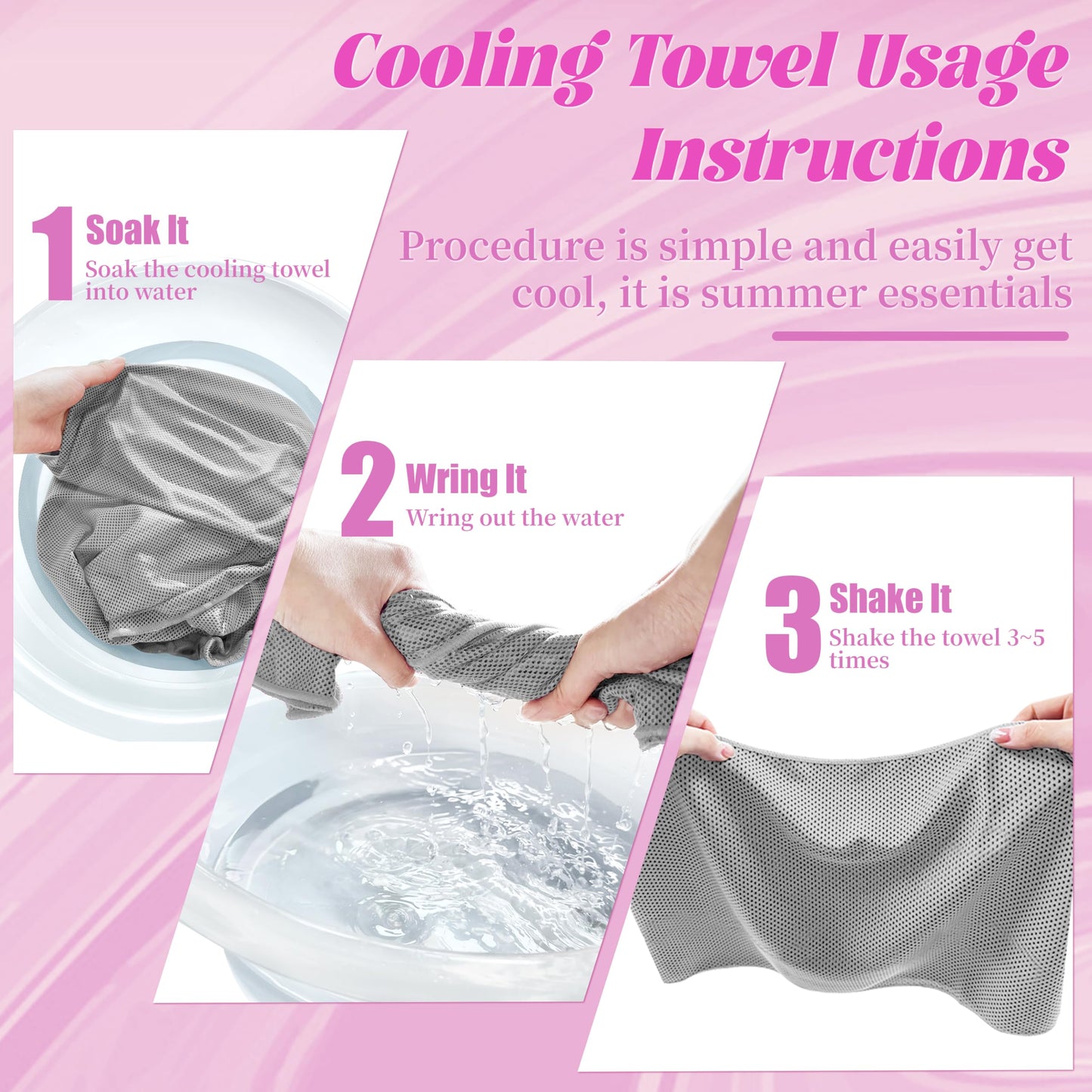 4 Pack Cooling Towels, Soft Breathable Cooling Towels for Neck and Face, Microfiber Gym Towels for Men and Women with Waterproof Bag & Carabiner, Sweat Towel for Yoga, Golf, Hiking, Running