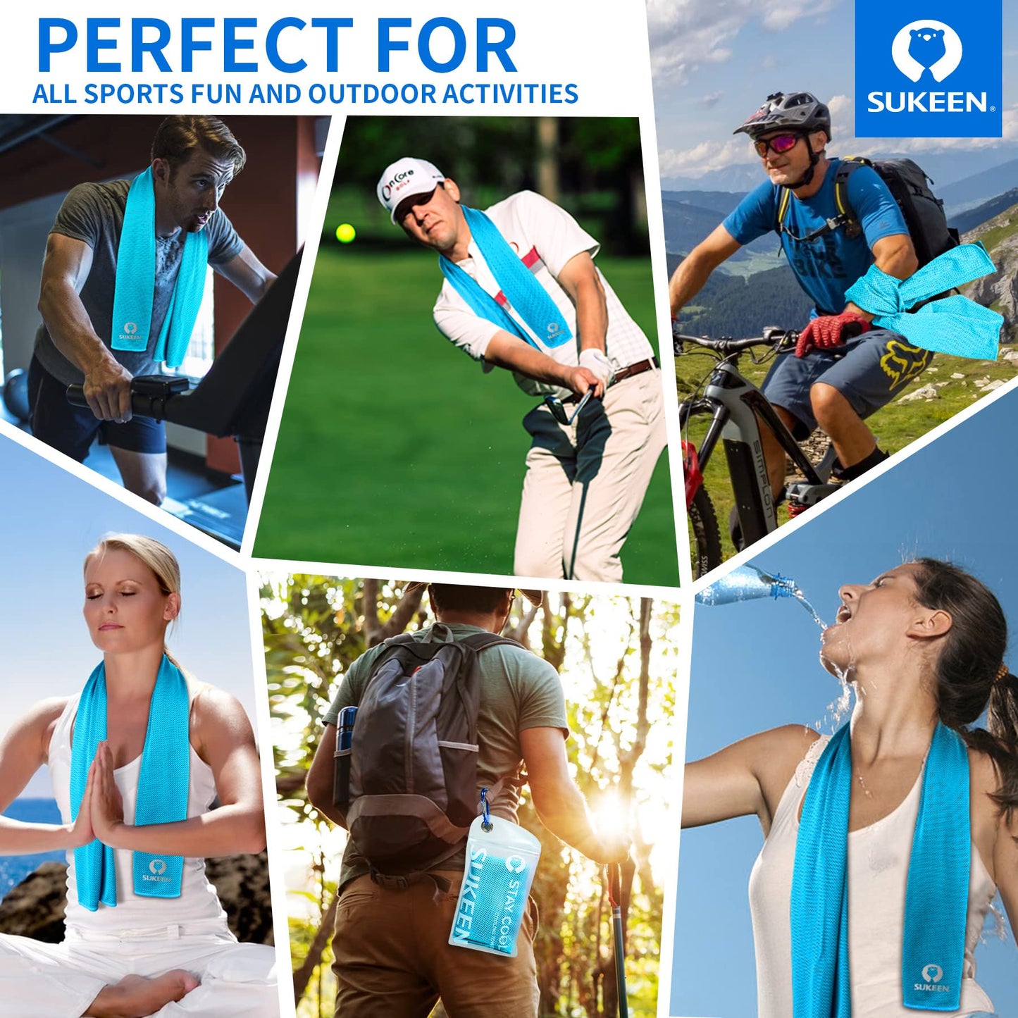 Sukeen [4 Pack Cooling Towel (40"x12"), Soft Breathable Chilly Microfiber Towel for Yoga,Sport,Running,Gym,Workout,Camping,Fitness,Workout & More Activities