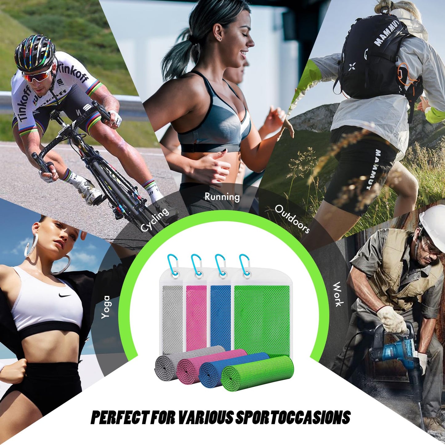 Leuceiy 4 Pack Cooling Towels (40"x12"), Cooling Towels for Neck and Face, Gym Towel for Working Out, Soft Breathable Microfiber Ice Towel for Yoga Sport Running Golf