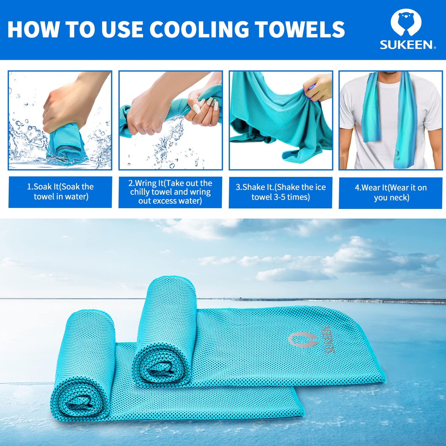 Sukeen [4 Pack Cooling Towel (40"x12"), Soft Breathable Chilly Microfiber Towel for Yoga,Sport,Running,Gym,Workout,Camping,Fitness,Workout & More Activities