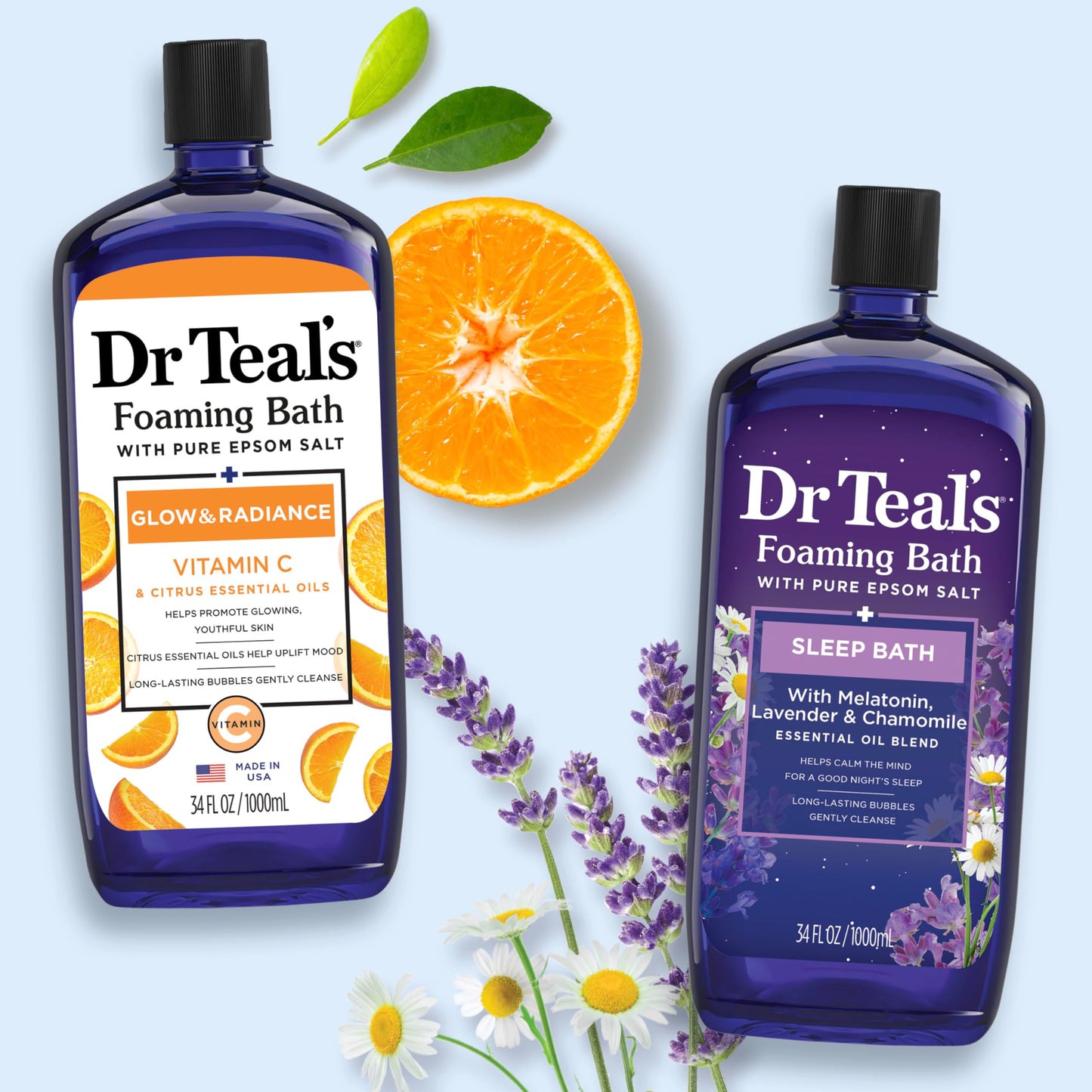 Dr Teal's Foaming Bath with Pure Epsom Salt, Soothe & Sleep with Lavender, 34 fl oz (Pack of 2)