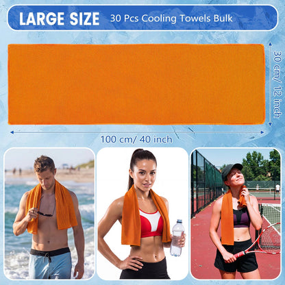 Hosuly 30 Pack Cooling Towels 40"x12" Cooling Neck Wraps Soft Breathable Chilly Towel Ice Towels Microfiber Workout Towel for Yoga Sport Running Workout Gym Camping Fitness Activities(Orange)