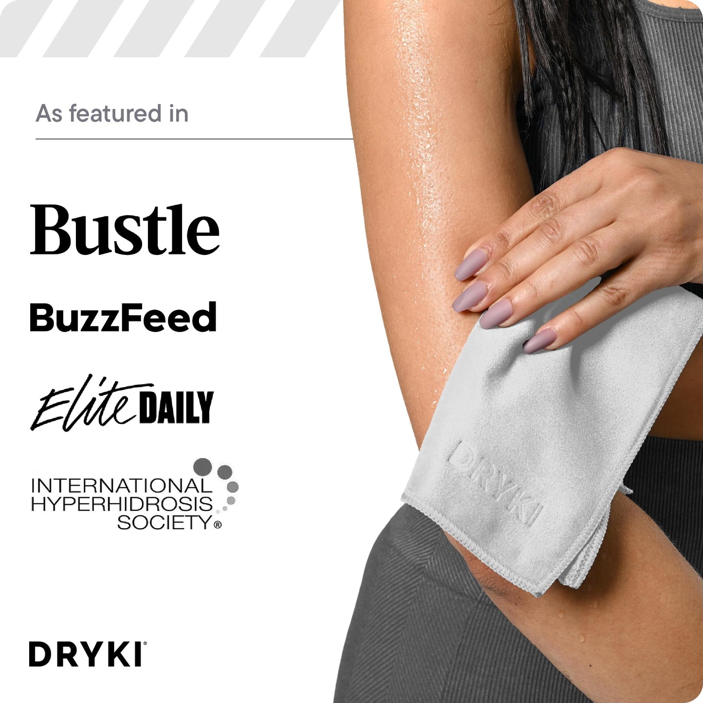 DRYKI Sweat Absorbing Handkerchiefs - The Original Pocket-Sized Sweat Towels - Quick-Dry Microfiber Sweat Rags for Face, Hands, & Body - Men & Women - Gym, Sports, and Work (Black: 5 Pack)