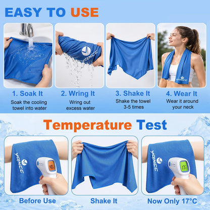 YQXCC 2 Pack Cooling Towels (47"x12"), Ice Cool Neck Towel, Soft Breathable Microfiber for Yoga, Golf, Gym, Running, Camping & Hot Weather