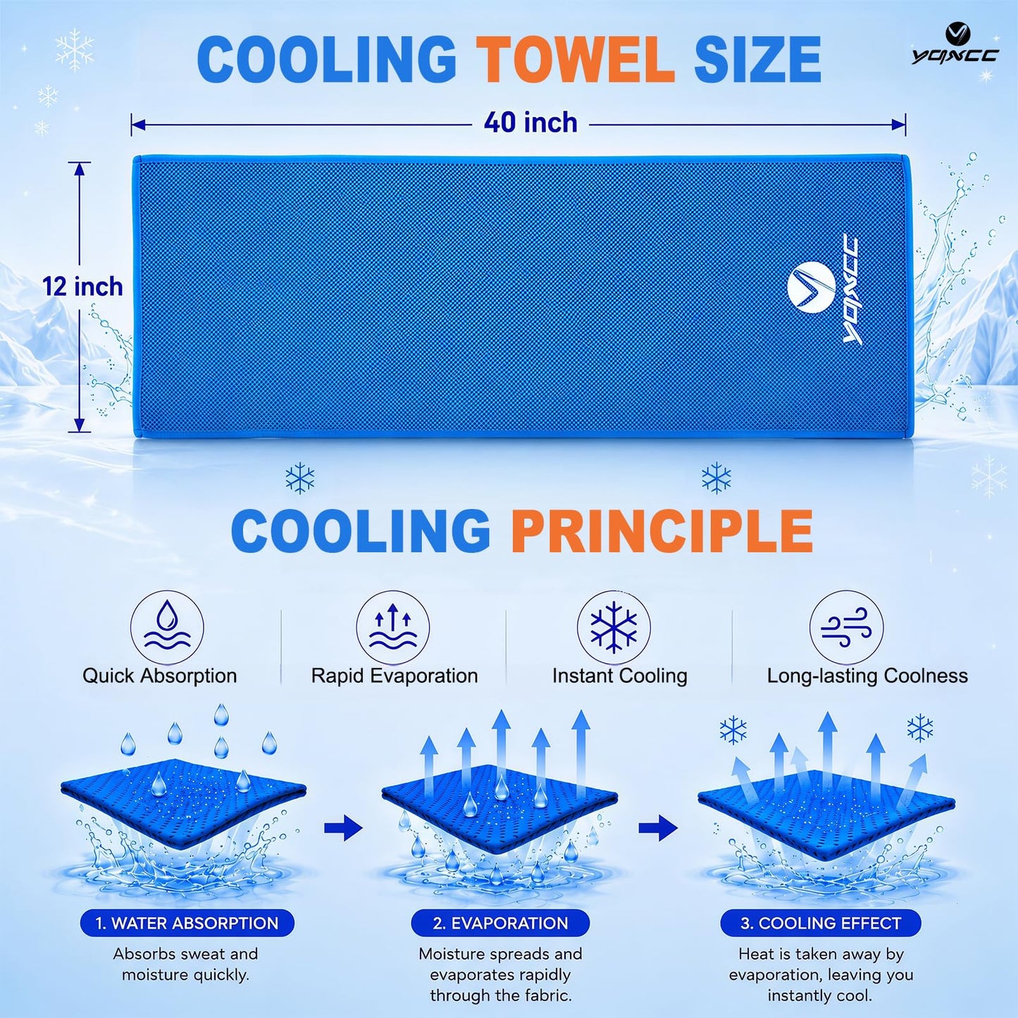 YQXCC 4 Pack Cooling Towels (40"x12"), Ice Cool Neck Towel, Soft Breathable Microfiber for Gym, Yoga, Golf, Running, Camping & All Hot Weather Activities