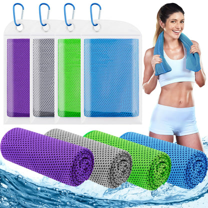 Leuceiy 4 Pack Cooling Towels (40"x12"), Cooling Towels for Neck and Face, Gym Towel for Working Out, Soft Breathable Microfiber Ice Towel for Yoga Sport Running Golf