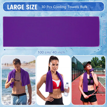 Hosuly 30 Pack Cooling Towels 40"x12" Cooling Neck Wraps Soft Breathable Chilly Towel Ice Towels Microfiber Workout Towel for Yoga Sport Running Workout Gym Camping Fitness Activities(Orange)