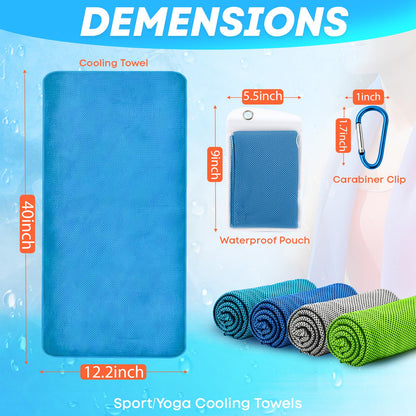 4 Pack Cooling Towels (40"x 12"), Soft Breathable Gym Towels, Outdoors Ice Towel for Neck and Face, Camp Essentials Microfiber Sweat Towels for Gym, Run, Yoga, Workout, Travel, Climb