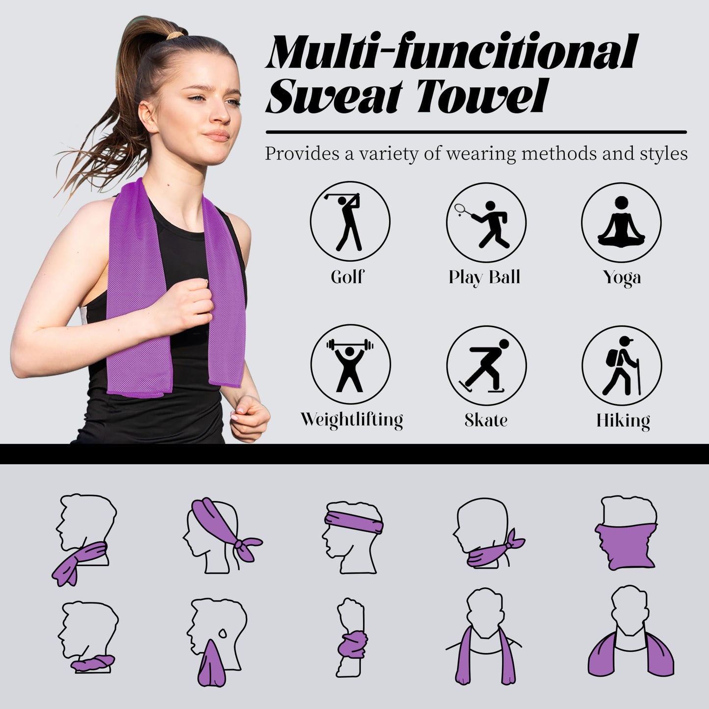 4 Pack Cooling Towels, Soft Breathable Cooling Towels for Neck and Face, Microfiber Gym Towels for Men and Women with Waterproof Bag & Carabiner, Sweat Towel for Yoga, Golf, Hiking, Running