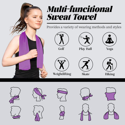 4 Pack Cooling Towels, Soft Breathable Cooling Towels for Neck and Face, Microfiber Gym Towels for Men and Women with Waterproof Bag & Carabiner, Sweat Towel for Yoga, Golf, Hiking, Running
