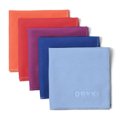 DRYKI Sweat Absorbing Handkerchiefs - The Original Pocket-Sized Sweat Towels - Quick-Dry Microfiber Sweat Rags for Face, Hands, & Body - Men & Women - Gym, Sports, and Work (Black: 5 Pack)