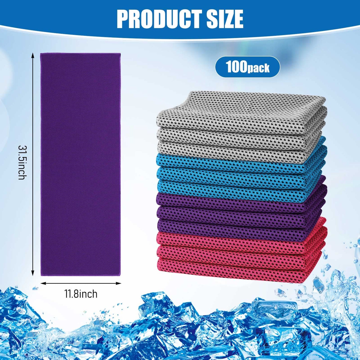 BBTO 100 Pack Cooling Towel - Microfiber Cold Sports Sweat Rags Neck & Face Breathable Ice Chilly Towel for Gym Yoga Golf Workout Beach Accessories