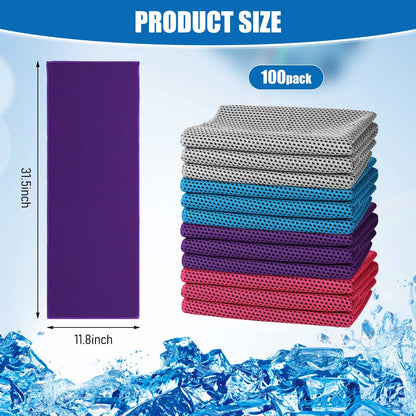BBTO 100 Pack Cooling Towel - Microfiber Cold Sports Sweat Rags Neck & Face Breathable Ice Chilly Towel for Gym Yoga Golf Workout Beach Accessories