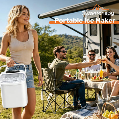 Sweetcrispy Countertop Ice Maker with Scoop, Basket and Handle, Portable Ice Machine 9 Cubes Ready in 6 Mins, 26.5lbs in 24Hrs, 2 Sizes for Home Kitchen Office Bar Party