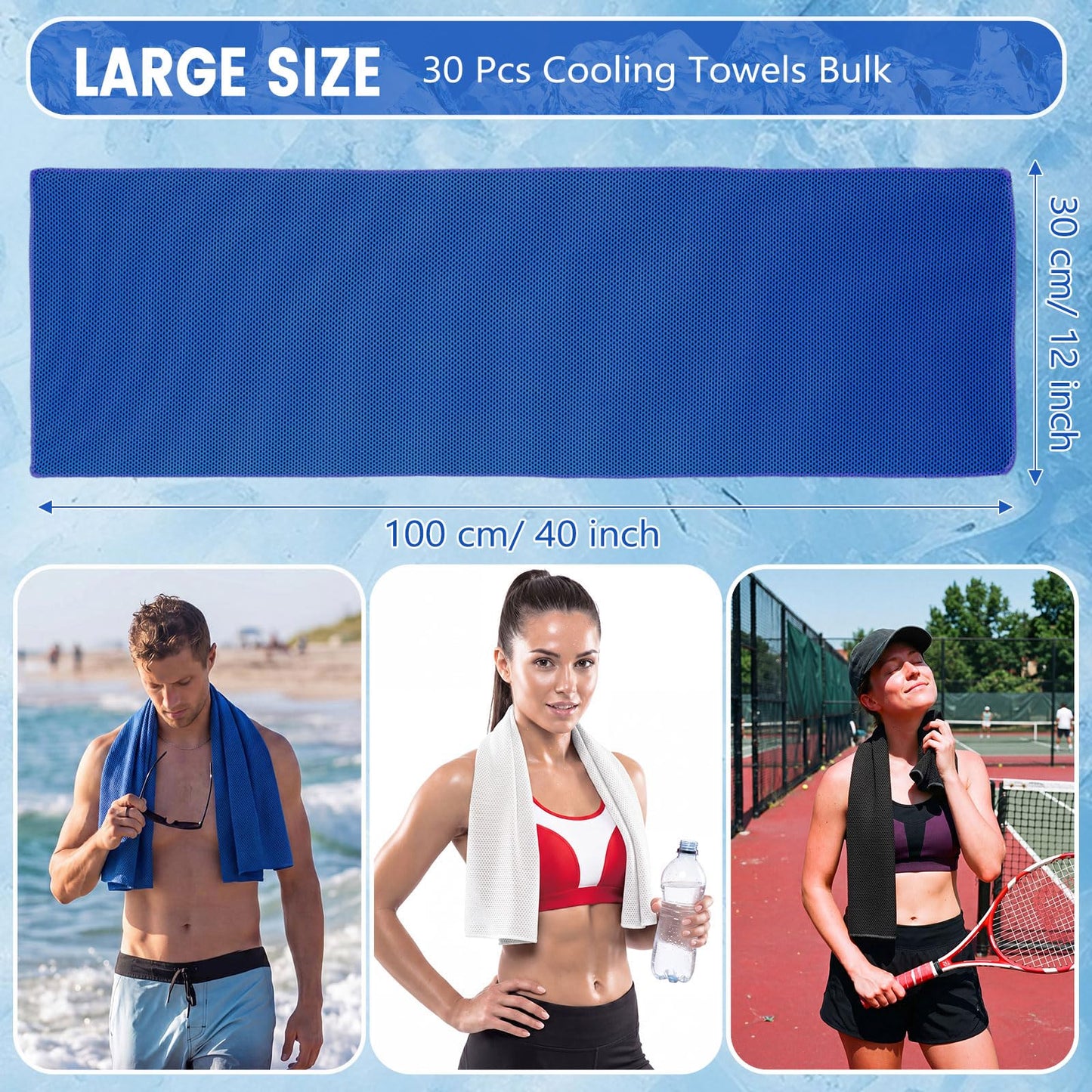 Hosuly 30 Pack Cooling Towels 40"x12" Cooling Neck Wraps Soft Breathable Chilly Towel Ice Towels Microfiber Workout Towel for Yoga Sport Running Workout Gym Camping Fitness Activities(Orange)