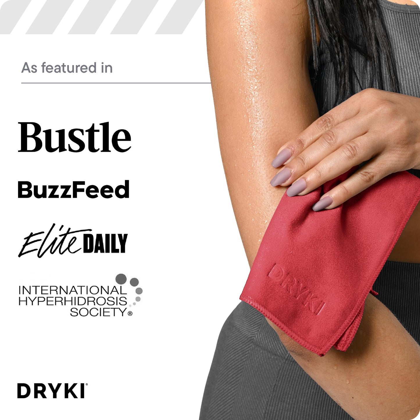 DRYKI Sweat Absorbing Handkerchiefs - The Original Pocket-Sized Sweat Towels - Quick-Dry Microfiber Sweat Rags for Face, Hands, & Body - Men & Women - Gym, Sports, and Work (Black: 5 Pack)