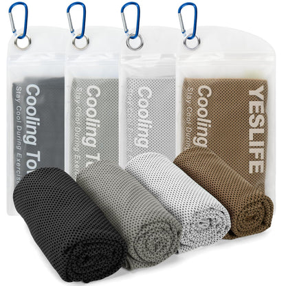 YESLIFE 4 Pack Cooling Towels (40"x12"), Gym Sweat Towels, Cooling Neck Wraps, Soft Breathable Microfiber Towels for Yoga, Running, Sport, Workout, Camping & More (Multicolor)