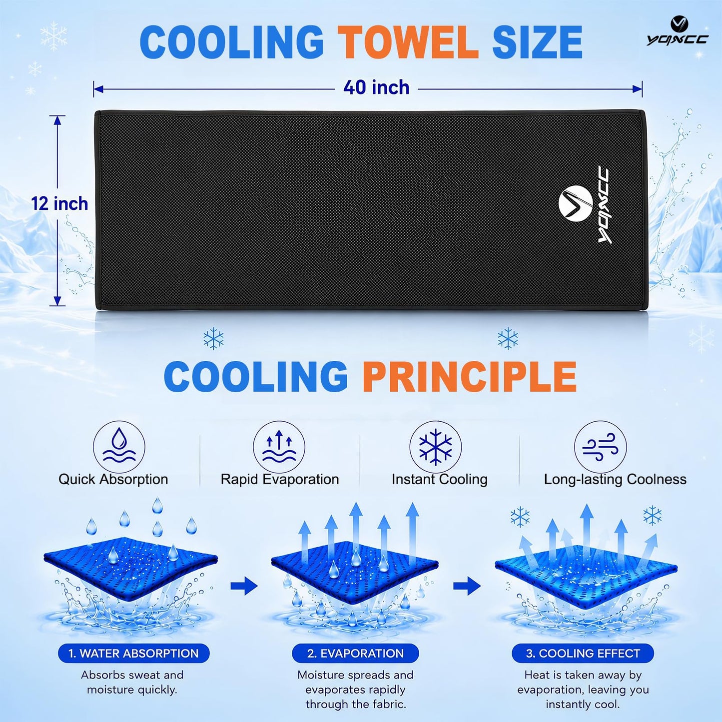 YQXCC 4 Pack Cooling Towels (40"x12"), Ice Cool Neck Towel, Soft Breathable Microfiber for Gym, Yoga, Golf, Running, Camping & All Hot Weather Activities