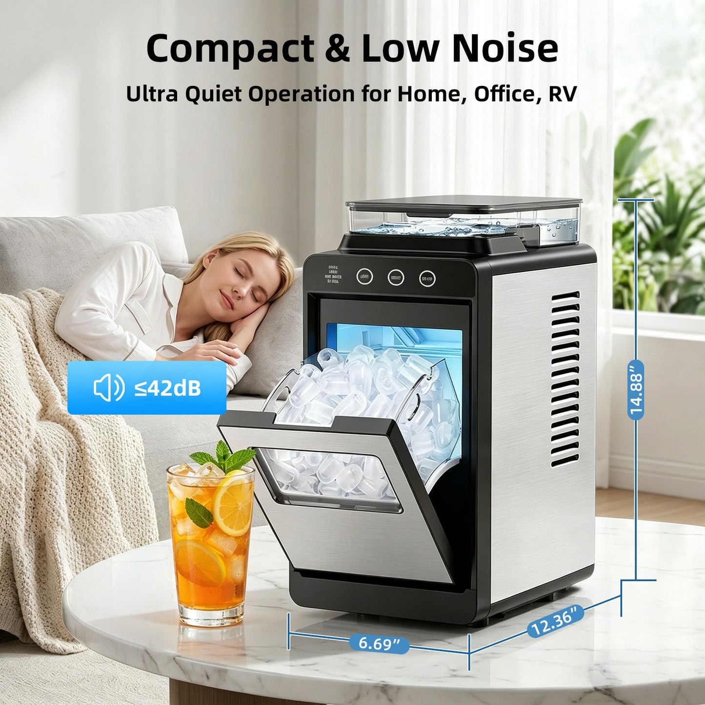 Antarctic Star Ice Maker, Portable Ice Machine with Self-Cleaning Function, 8 Cubes in 6 Mins Fast Countertop Ice Making, Compact Ice Cube Maker for Home, Kitchen, RV, Travel, Stainless Steel