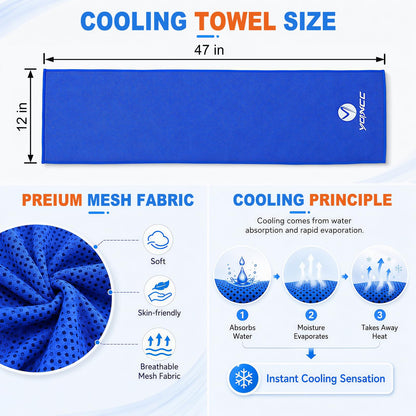 YQXCC 2 Pack Cooling Towels (47"x12"), Ice Cool Neck Towel, Soft Breathable Microfiber for Yoga, Golf, Gym, Running, Camping & Hot Weather