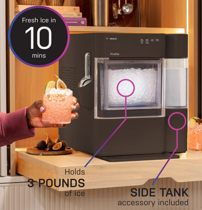 GE Profile Opal Ultra, Countertop Nugget Ice Maker, 1 Gal XL Side Tank, *Amazon Exclusive*, 38 lbs/Day, Pebble Pellet Crushed Ice Machine, WiFi Stainless Steel
