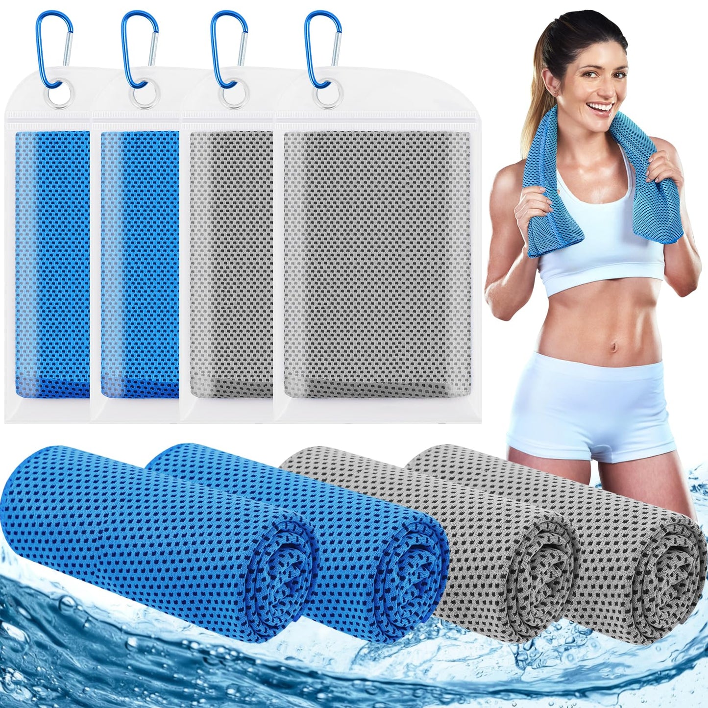 Leuceiy 4 Pack Cooling Towels (40"x12"), Cooling Towels for Neck and Face, Gym Towel for Working Out, Soft Breathable Microfiber Ice Towel for Yoga Sport Running Golf