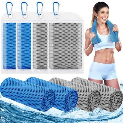Leuceiy 4 Pack Cooling Towels (40"x12"), Cooling Towels for Neck and Face, Gym Towel for Working Out, Soft Breathable Microfiber Ice Towel for Yoga Sport Running Golf