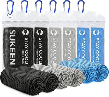Sukeen 8 Pack Cooling Towels (40"x12"), Cooling Towels for Neck and Face, Microfiber Soft Breathable Chilly Ice Towel, Sweat Towel for Gym, Yoga, Sports, Golf, Camping, Running, Fitness, Workout