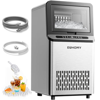 EUHOMY Commercial Ice Maker Machine, 100lbs/24H Stainless Steel Under Counter ice Machine with 33lbs Ice Storage Capacity, Freestanding Ice Maker.