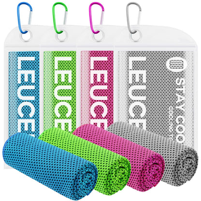 Leuceiy 4 Pack Cooling Towels (40"x12"), Cooling Towels for Neck and Face, Gym Towel for Working Out, Soft Breathable Microfiber Ice Towel for Yoga Sport Running Golf