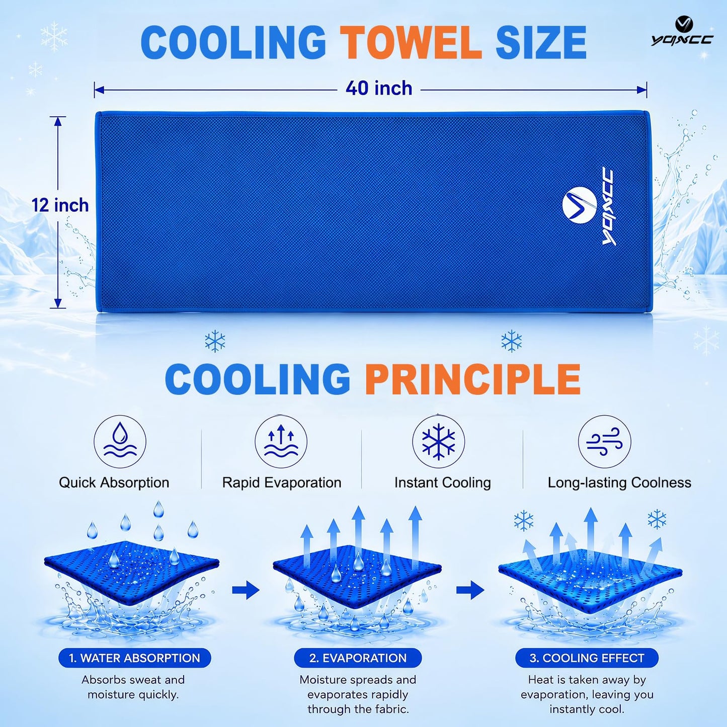 YQXCC 4 Pack Cooling Towels (40"x12"), Ice Cool Neck Towel, Soft Breathable Microfiber for Gym, Yoga, Golf, Running, Camping & All Hot Weather Activities