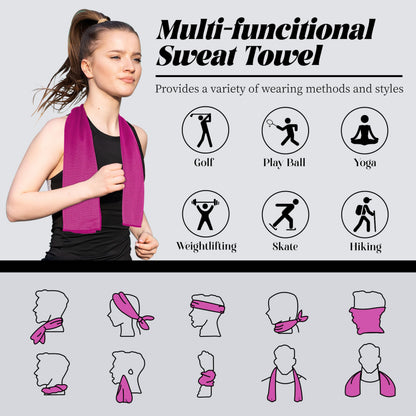 4 Pack Cooling Towels, Soft Breathable Cooling Towels for Neck and Face, Microfiber Gym Towels for Men and Women with Waterproof Bag & Carabiner, Sweat Towel for Yoga, Golf, Hiking, Running