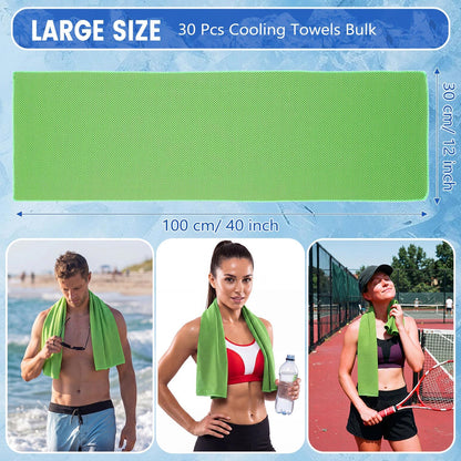 Hosuly 30 Pack Cooling Towels 40"x12" Cooling Neck Wraps Soft Breathable Chilly Towel Ice Towels Microfiber Workout Towel for Yoga Sport Running Workout Gym Camping Fitness Activities(Orange)