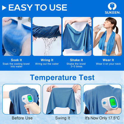 Sukeen 4 Pack Cooling Towels (40"x12"),Ice Towel,Soft Breathable Chilly Towel,Microfiber Towel for Yoga,Sport,Running,Gym,Workout,Camping,Fitness,Workout & More Activities