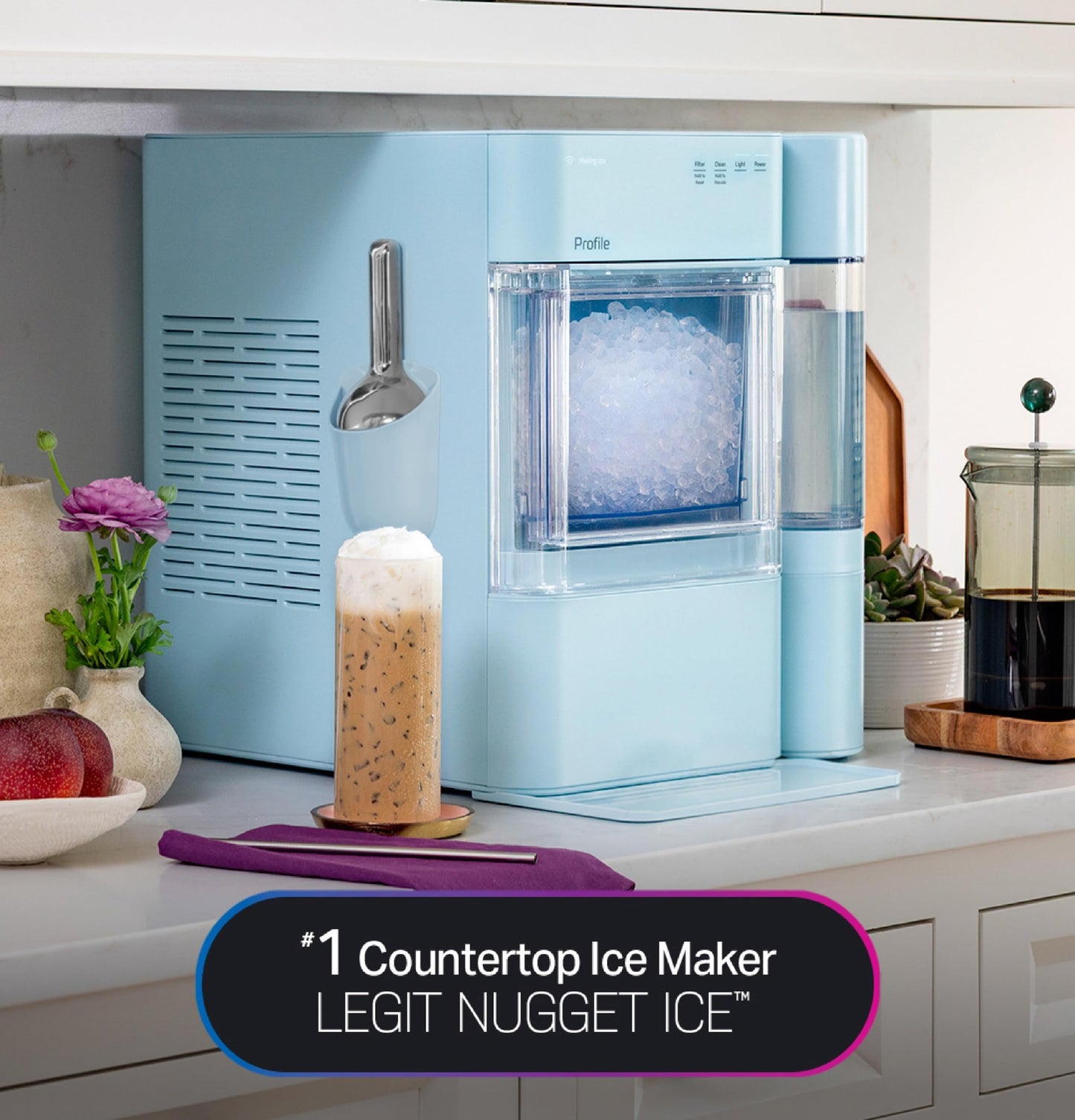 GE Profile Opal Ultra, Countertop Nugget Ice Maker, 1 Gal XL Side Tank, *Amazon Exclusive*, 38 lbs/Day, Pebble Pellet Crushed Ice Machine, WiFi Stainless Steel