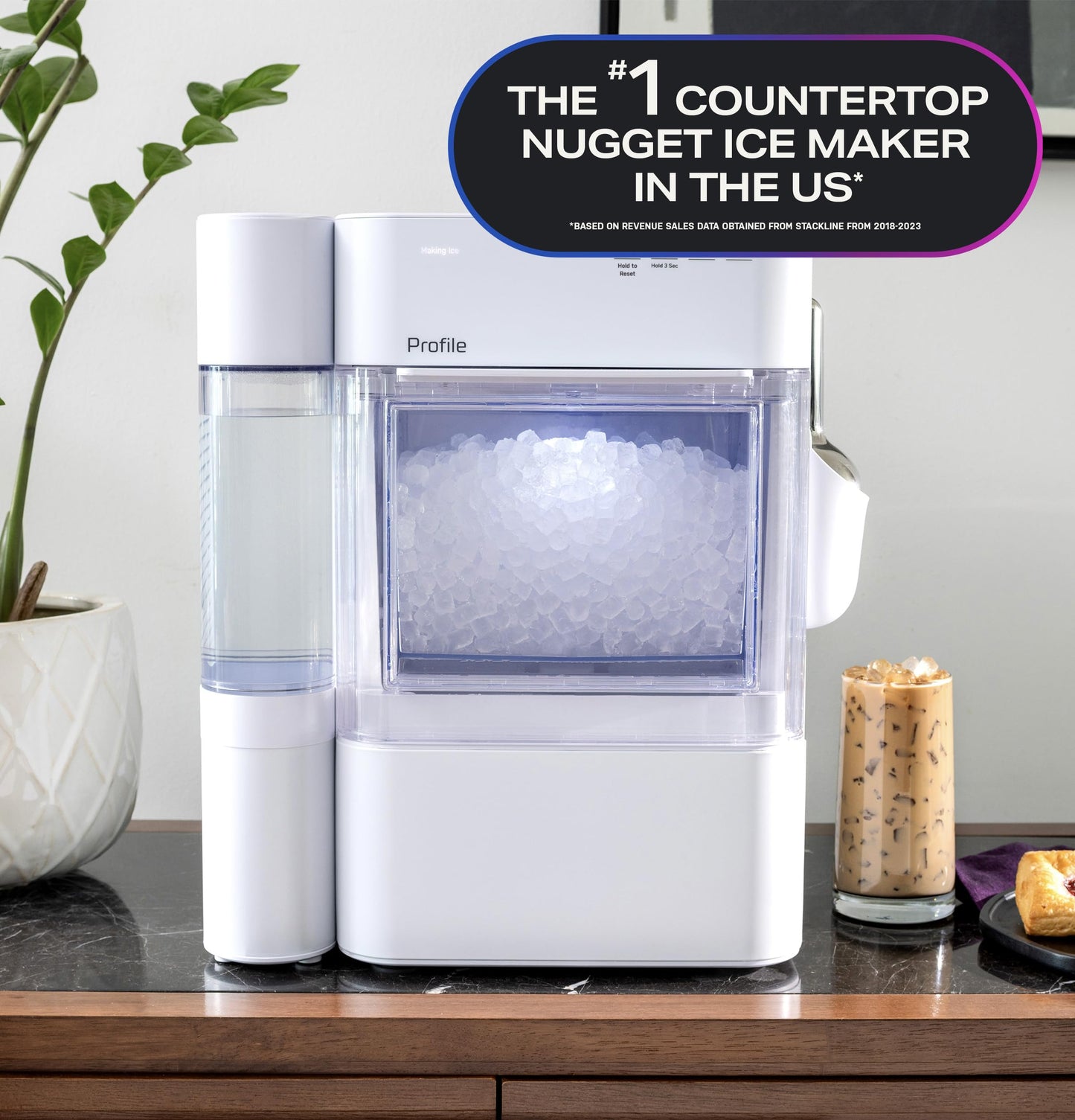 GE Profile Opal 2.0 Ultra Nugget Ice Maker with .75 Gallon Side Tank and Scale Inhibiting Filter, Scoop Included, 38 lbs in 24 Hours, Pellet Ice Machine with WiFi & Smart Connected, Stainless Steel