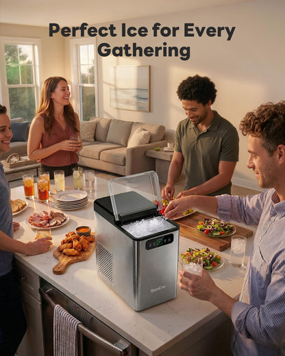 Nugget Ice Maker Countertop 40Lbs/24H Soft Chewable Ice Machine Pellet Crushed Ice Makers, One-Click Operation Auto Self-Cleaning Stainless Steel with Scoop for Home Kitchen Office, Grey