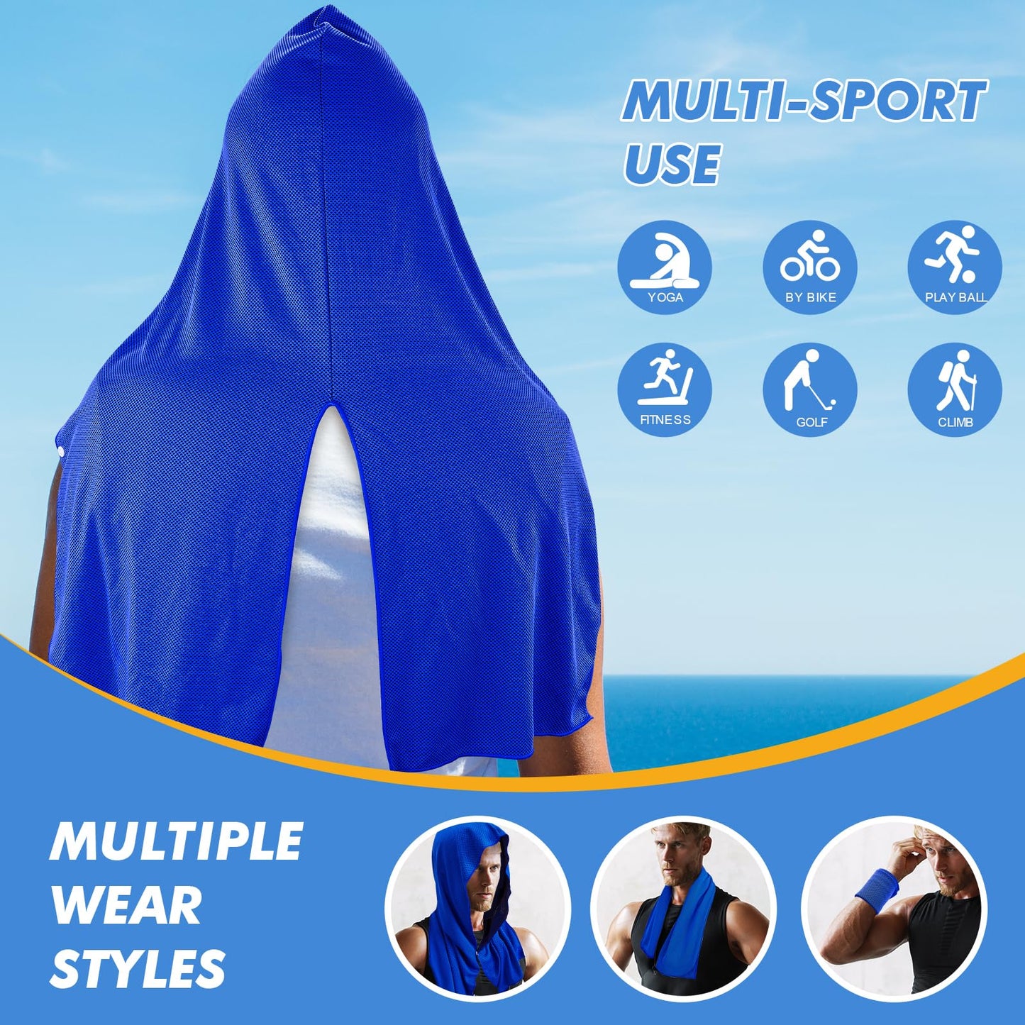 CSITE 3 Pack Cooling Hoodie Towels for Neck and Face, UPF 50 Sun Protection & Instant Cooling, Ice Towels for Hot Weather, Soft Breathable Towel for Sport, Work Out, Gym, Camping & More Activities