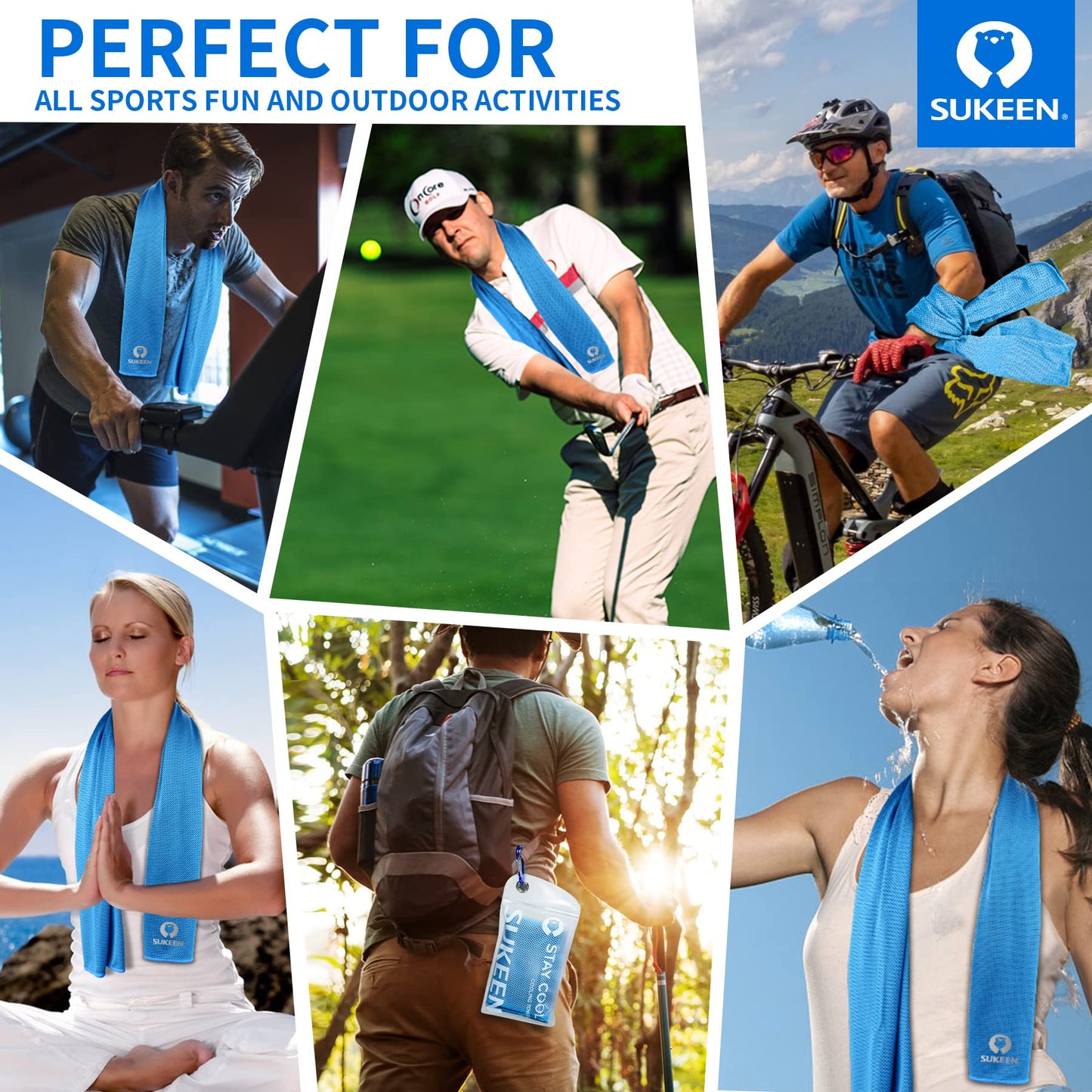 Sukeen [4 Pack Cooling Towel (40"x12"), Soft Breathable Chilly Microfiber Towel for Yoga,Sport,Running,Gym,Workout,Camping,Fitness,Workout & More Activities