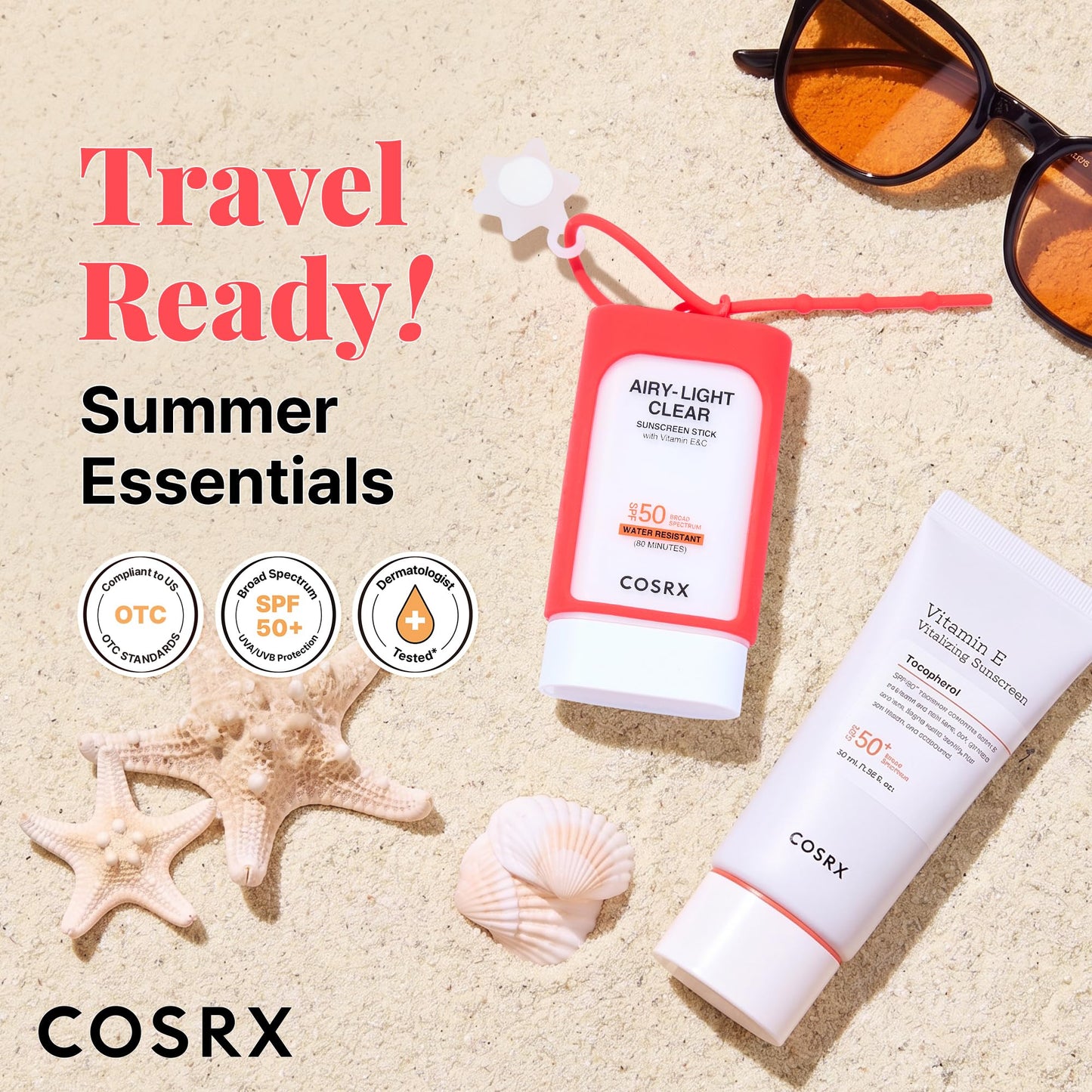 COSRX Vitamin E Sunscreen for Oily Skin SPF 50, Natural Glow Face Sunscreen, Lightweight, Non-Sticky, No White Cast, Hydrating, Beach Essentials, Summer Travel Essentials, Korean Skincare,1.69 fl oz