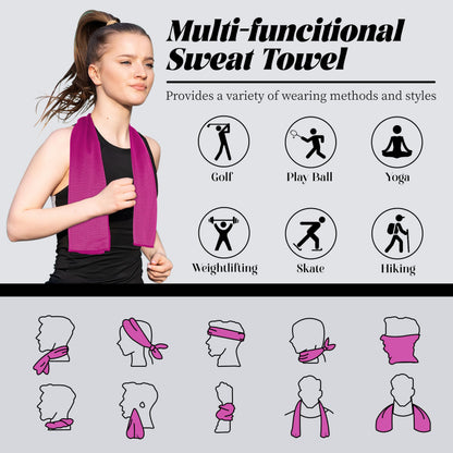 4 Pack Cooling Towels, Soft Breathable Cooling Towels for Neck and Face, Microfiber Gym Towels for Men and Women with Waterproof Bag & Carabiner, Sweat Towel for Yoga, Golf, Hiking, Running