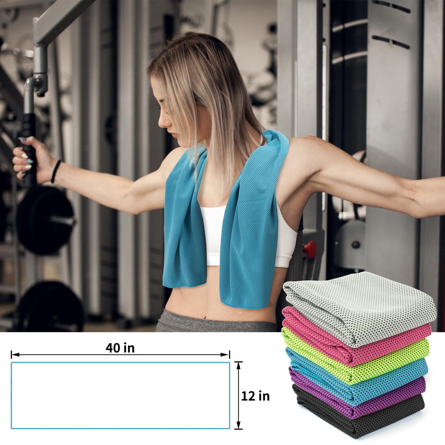 YESLIFE 4 Pack Cooling Towels (40"x12"), Gym Sweat Towels, Cooling Neck Wraps, Soft Breathable Microfiber Towels for Yoga, Running, Sport, Workout, Camping & More (Multicolor)