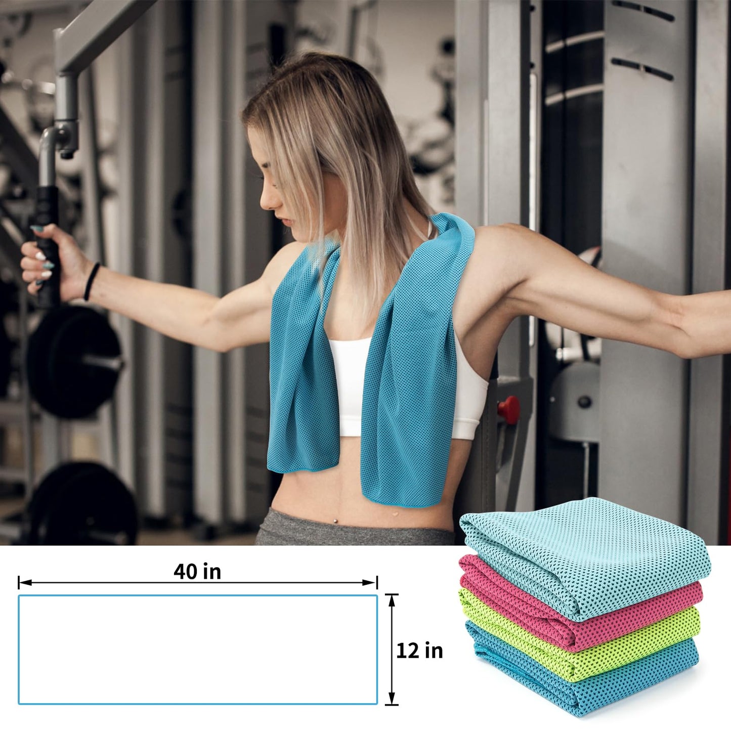 YESLIFE 4 Pack Cooling Towels (40"x12"), Gym Sweat Towels, Cooling Neck Wraps, Soft Breathable Microfiber Towels for Yoga, Running, Sport, Workout, Camping & More (Multicolor)