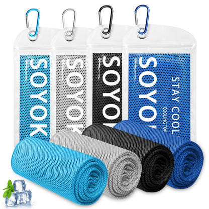 4 Packs Cooling Towel, 40" x 12" Microfiber Cooling Towels for Neck and Face, Soft Breathable Gym Towel for Working Out with Waterproof Bag & Carabiner, Sweat Towels for Running, Yoga, Travel, Climb