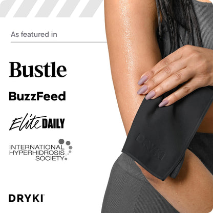 DRYKI Sweat Absorbing Handkerchiefs - The Original Pocket-Sized Sweat Towels - Quick-Dry Microfiber Sweat Rags for Face, Hands, & Body - Men & Women - Gym, Sports, and Work (Black: 5 Pack)